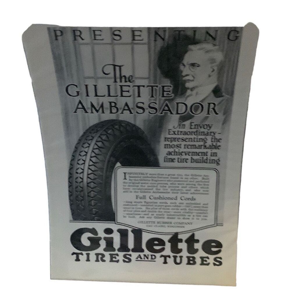 Vintage 1928 Gillette Tires and Tubes Ad Advertisement